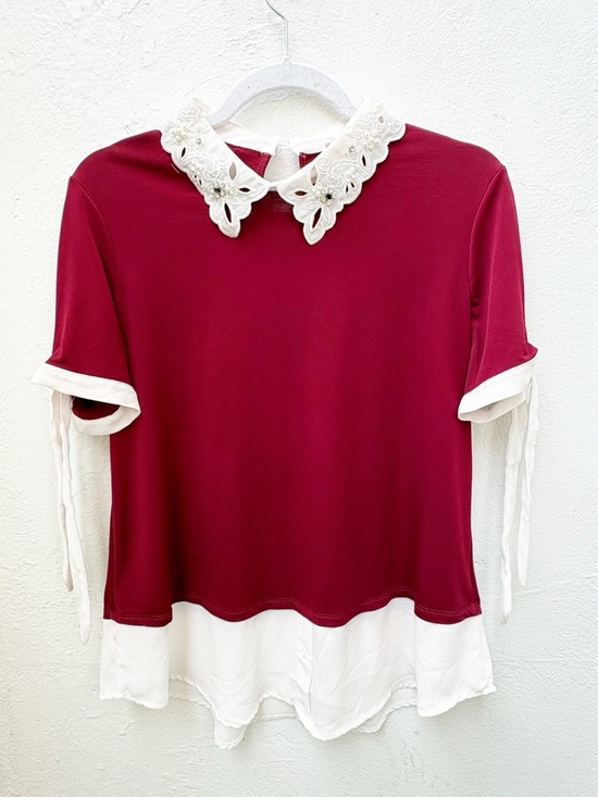 Tops - Misa Blouse Size S Embellished Peter Pan Collar Layered Hem Preppy Romantic